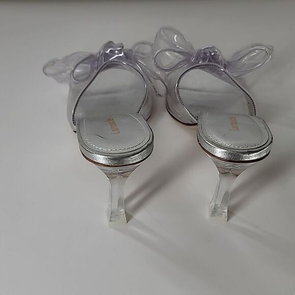 LARROUDE Mariah Mule bow sandals Clear Silver - Picture 7 of 12